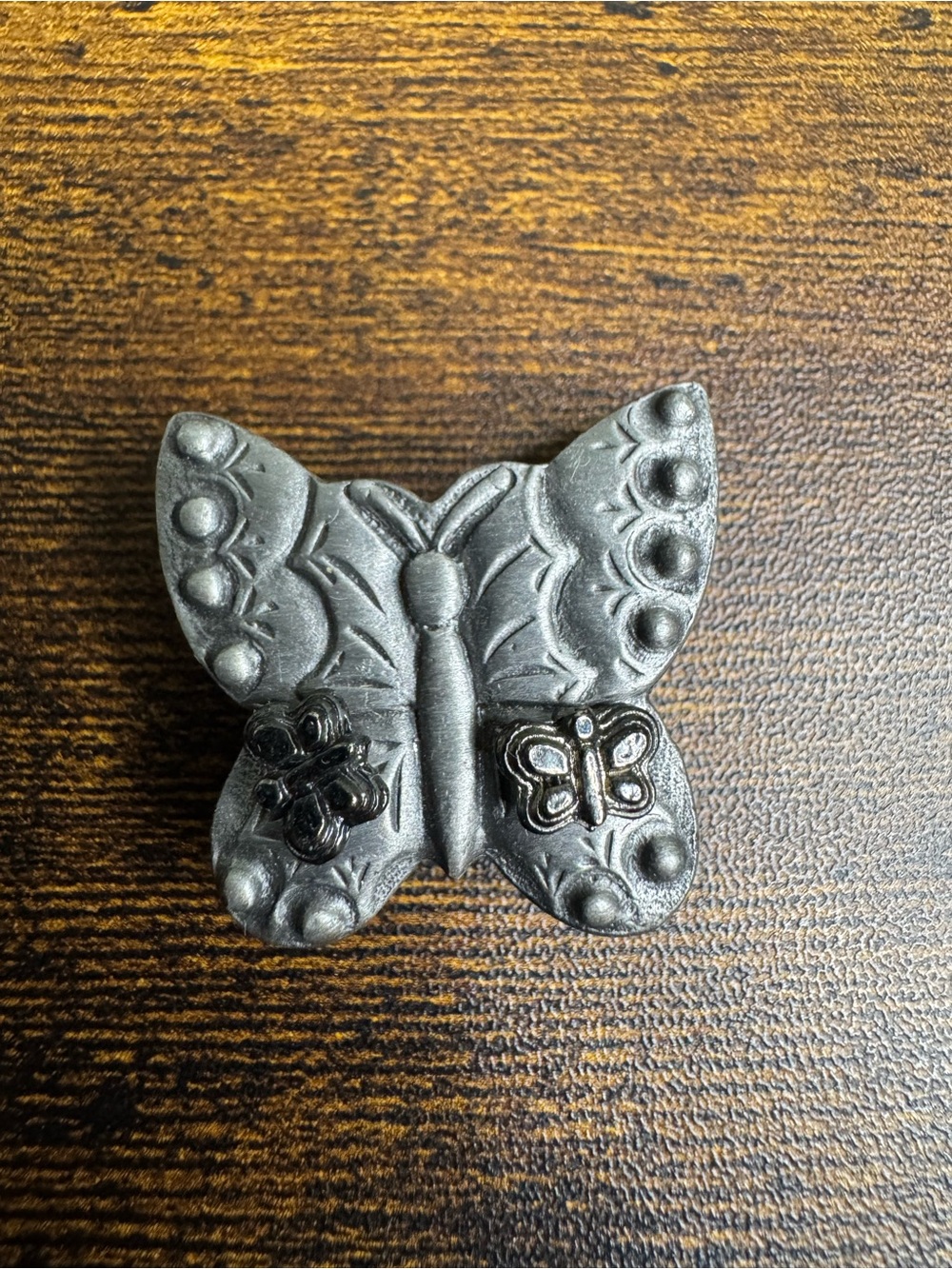 Torino Butterfly Trinket Box - Lid is a Brooch, Stud Earrings - Pewter